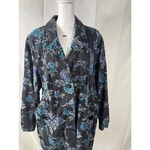 DENIM & CO Women's 1X Floral Print Blazer Jacket Gray Blue Purple#201